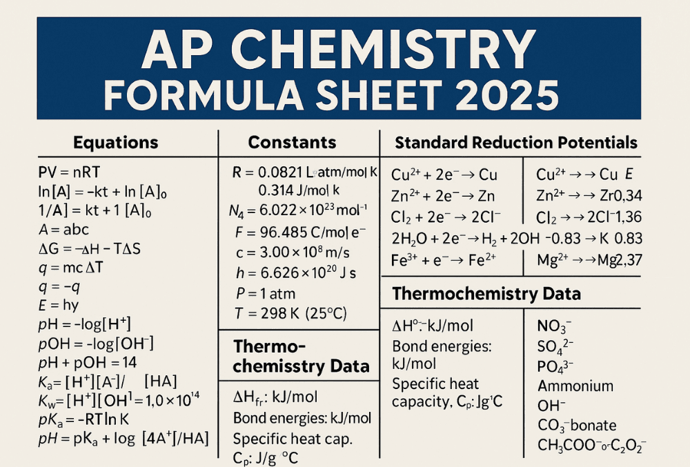 AP Chemistry Formula Sheet 2025